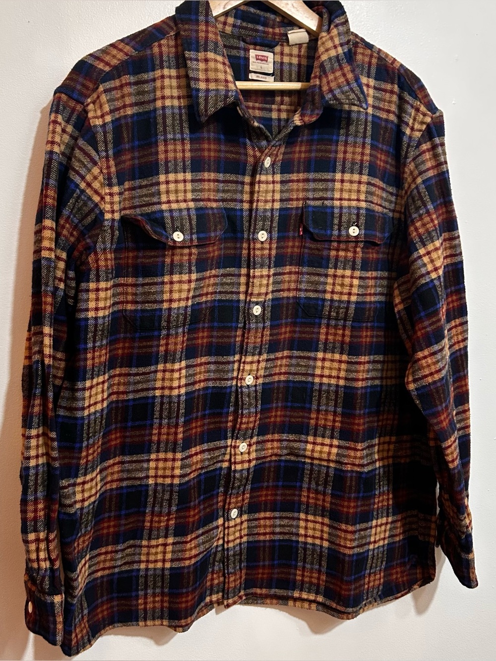 Levi's Relaxed Plaid Flannel Shirt in Navy, Brown & Cream